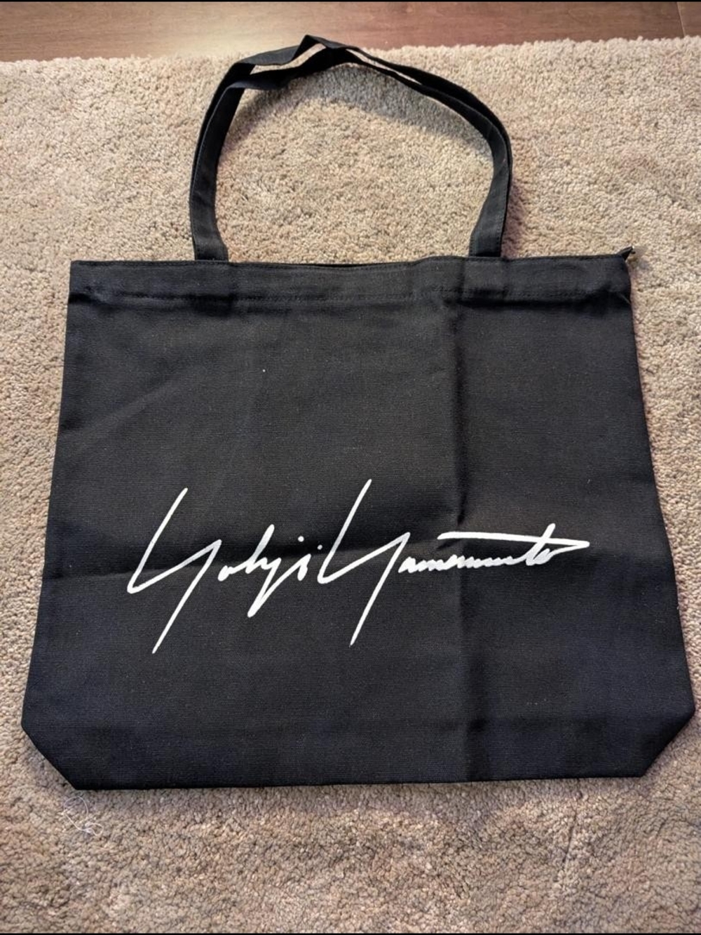 Yohji Yamamoto Black Tote with White Script Logo